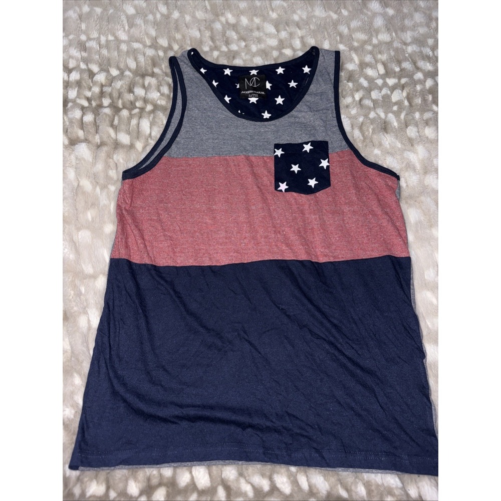 Modern Culture Mens XL Patriotic Block Multicolored Star Pocket Tank Top